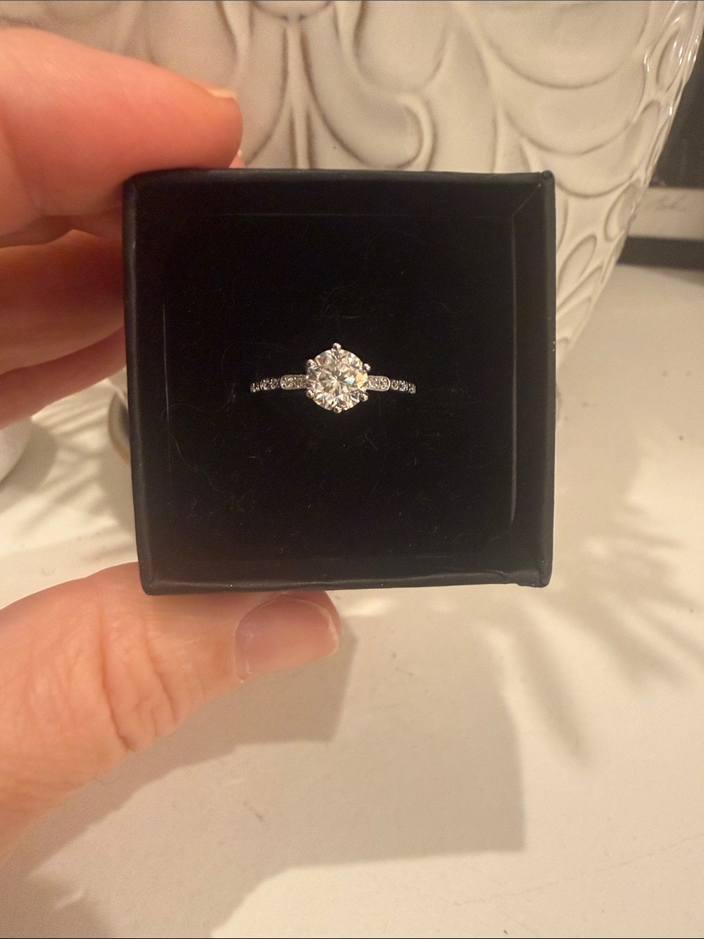 1 ct Moissanite Solitaire Ring w/ GRA Certificate Round Brilliant, Accented Band